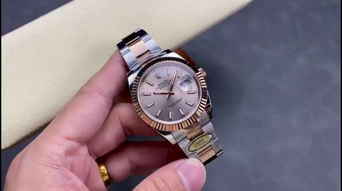 Rolex Datejust 41mm Two Tone Rose Gold Sundust Index Dial 126331 0009 - QualitySwissReplica