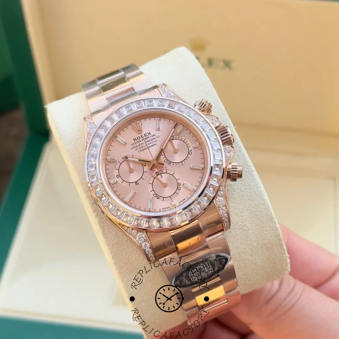 Replica Rolex Daytona 126595TBR 0001 Pink Dial & Diamond Bezel Watch - QualitySwissReplica