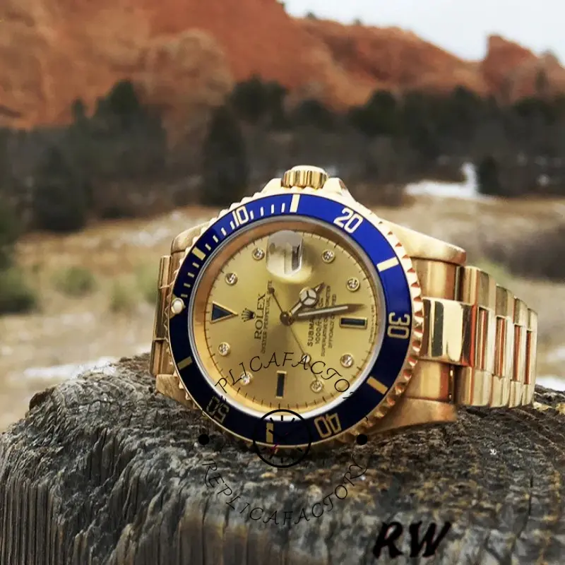 Rolex Submariner 16618 Yellow Gold Champagne Dial 40mm Mens Replica Watch - QualitySwissReplica