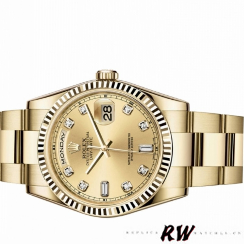 Rolex Day-Date 118238 Champagne Diamond Dial 36mm Unisex Replica Watch - QualitySwissReplica