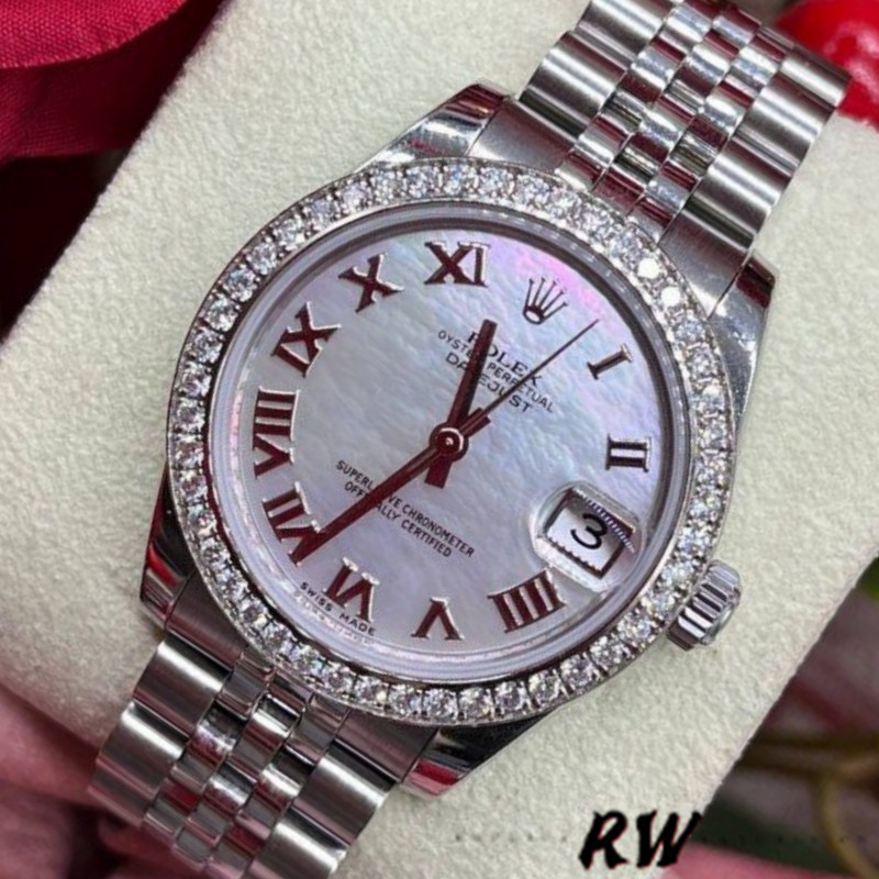 Rolex Datejust 178384 White Mother of Pearl Dial Diamonds 31MM Lady Replica Watch - QualitySwissReplica