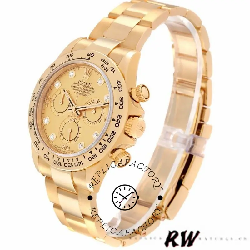 Rolex Daytona 116508 Yellow Gold Champagne Diamond Dial 40MM Mens Replica Watch - QualitySwissReplica