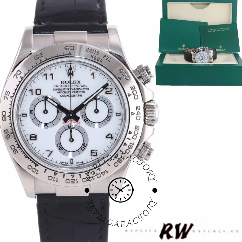 Rolex Daytona 116519 White Arabic Dial Black Leather strap 40mm Mens Replica Watch - QualitySwissReplica