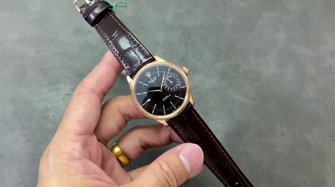 Rolex Cellini Date 50515 Brown Leather Black Index Dial 39mm Mens Replica Watch - QualitySwissReplica
