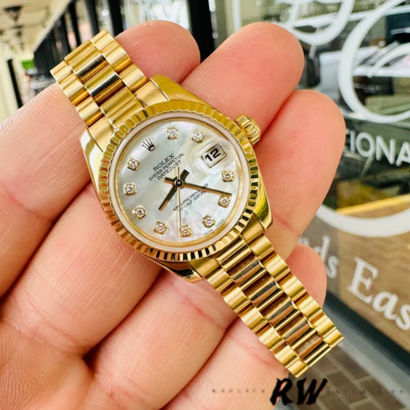 Rolex Datejust 179178 Mother of Pearl Diamonds Dial Yellow Gold 26MM Lady Replica Watch - QualitySwissReplica