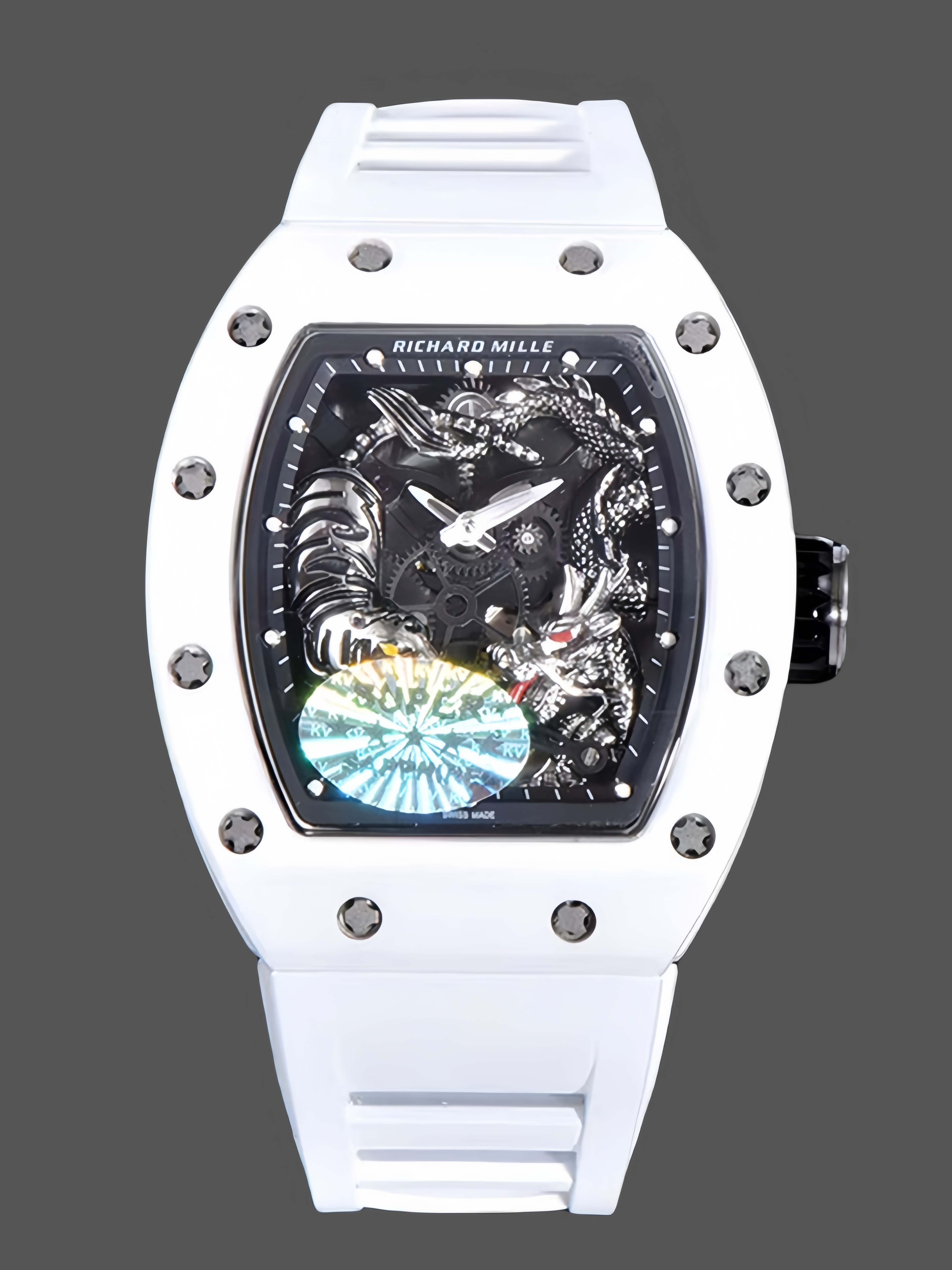 Richard Miller RM 057 NTPT Carbon Fiber White Rubber Strap - QualitySwissReplica