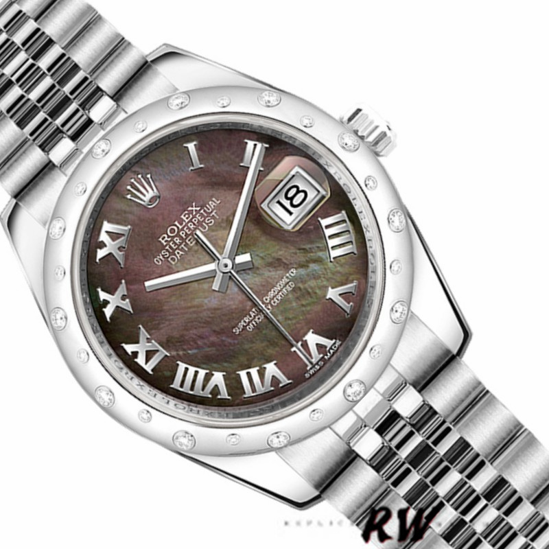 Rolex Datejust 178344 Black MOP Roman Dial 31MM Lady Replica Watch - QualitySwissReplica
