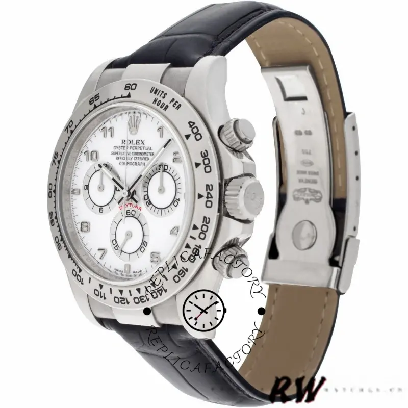Rolex Daytona 116519 White Dial Black Leather strap 40mm Mens Replica Watch - QualitySwissReplica