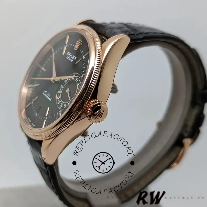 Rolex Cellini Date 50515 Rose Gold Black Index Dial 39mm Mens Replica Watch - QualitySwissReplica
