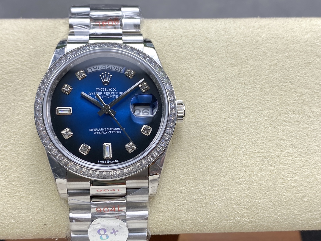 Rolex Day-Date 128349RBR 0010 Blue Ombre Dial Diamond Bezel 36MM Unisex Replica Watch - QualitySwissReplica