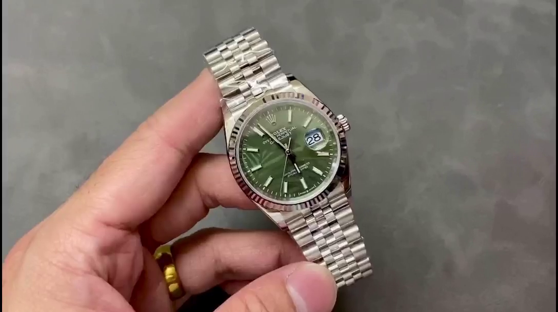 Rolex Datejust 126234 Olive Green Palm Motif Dial 36MM Unisex Replica Watch - QualitySwissReplica