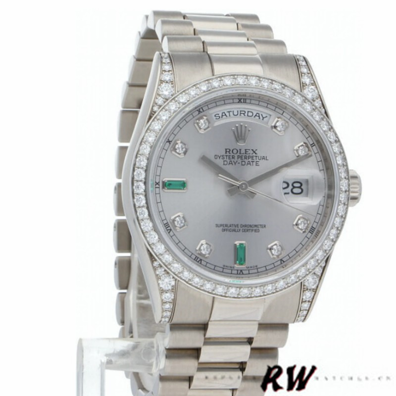 Rolex Day-Date 118389 White Gold Silver Dial 36MM Unisex Replica Watch - QualitySwissReplica