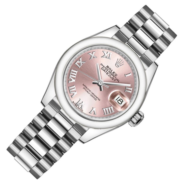 Rolex Datejust 279166 Pink Roman Numeral Dial Domed Bezel 28mm Lady Replica Watch - QualitySwissReplica