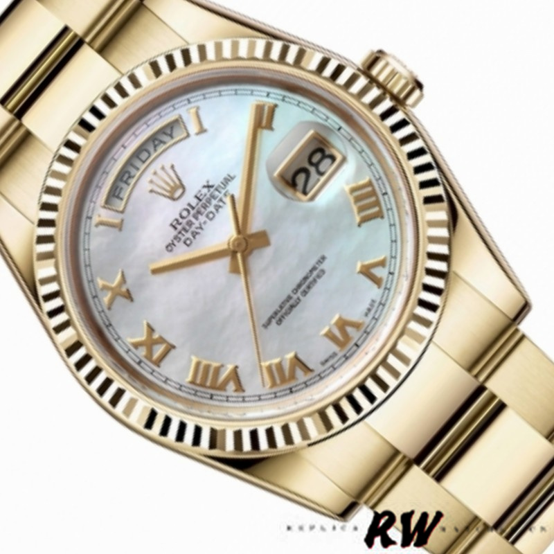 Rolex Day-Date 118238 White MOP Roman Dial 36mm Unisex Replica Watch - QualitySwissReplica