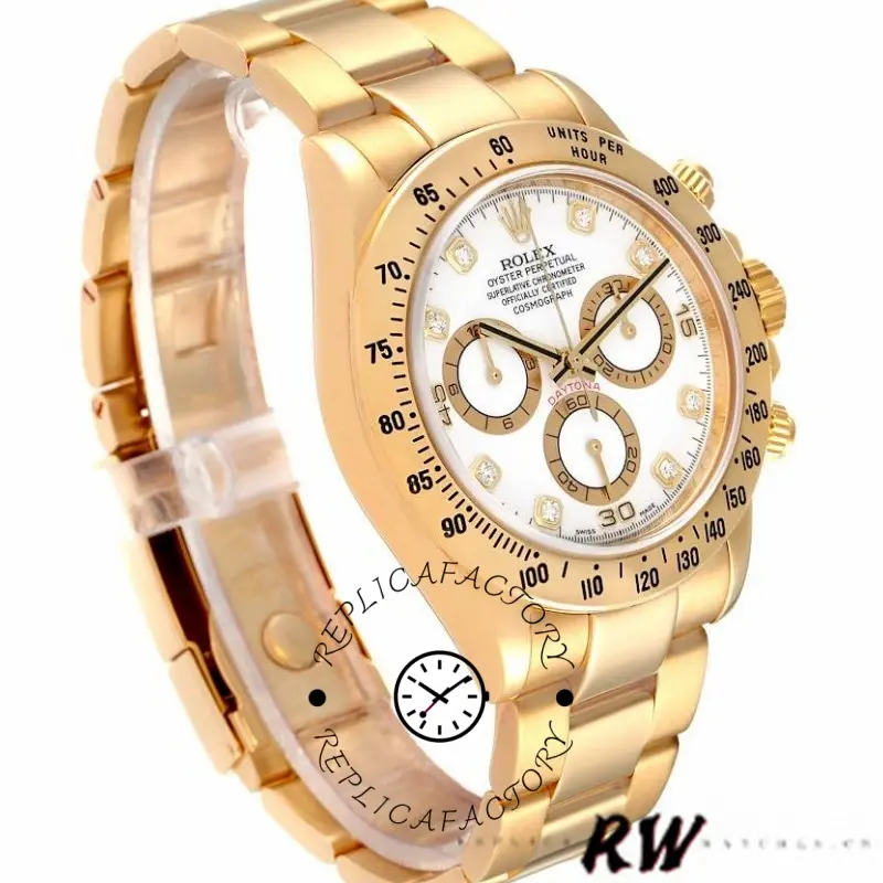 Rolex Cosmograph Daytona 116528 White Diamond Dial 40MM Mens Replica Watch - QualitySwissReplica