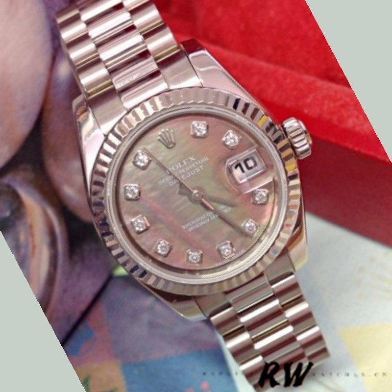 Rolex Datejust 179179 Black MOP Diamond Dial Fluted Bezel 26MM Lady Replica Watch - QualitySwissReplica