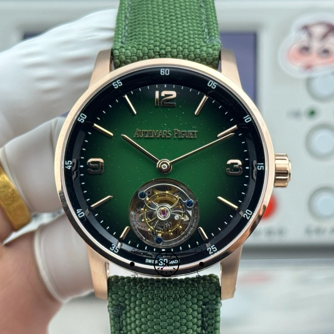 1:1 Clone AP CODE 11.59 26396NR.OO.D002KB.01 Green Aventurine Nylon Strap - QualitySwissReplica