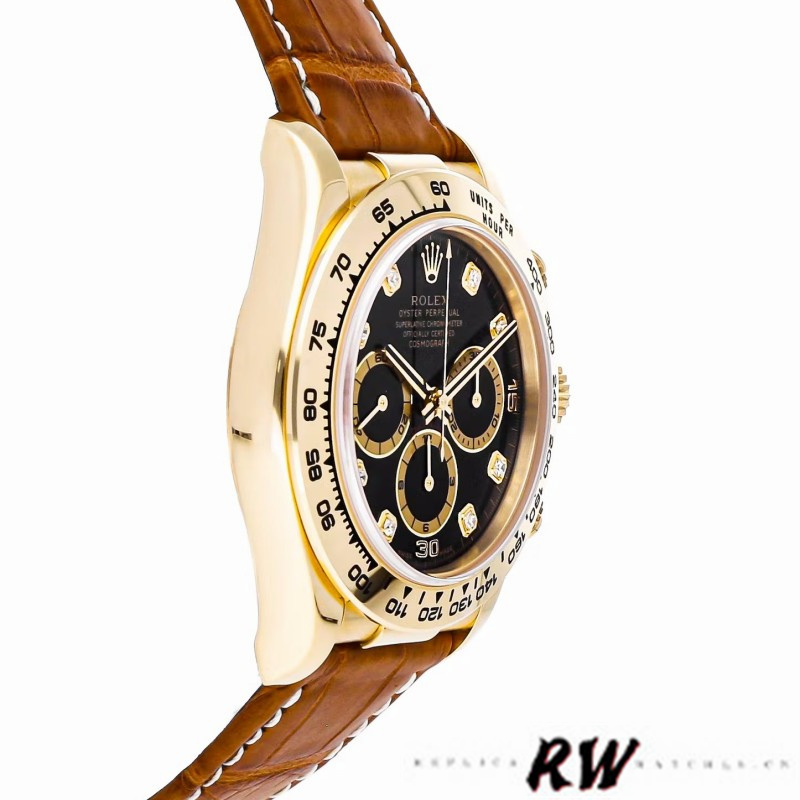 Rolex Daytona 16518 Black Diamond Dial Leather strap 40mm Mens Replica Watch - QualitySwissReplica