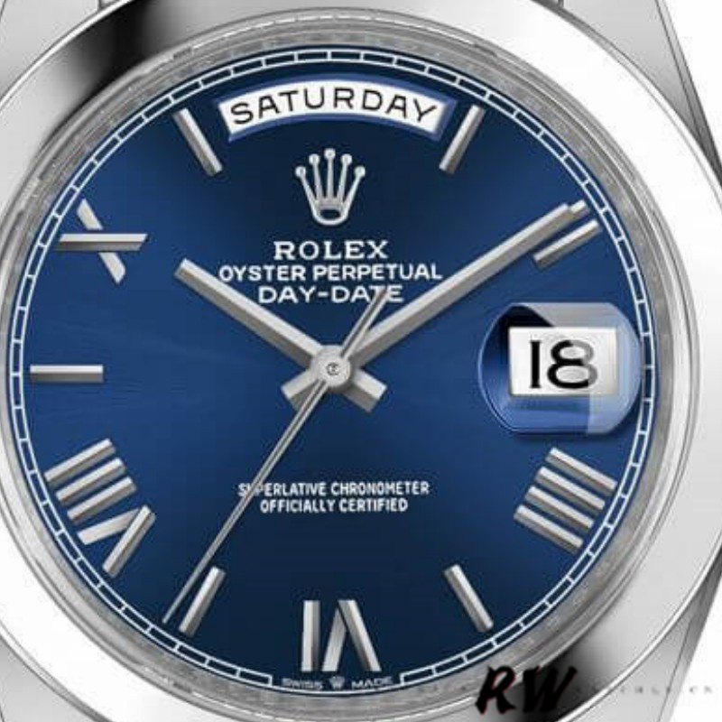 Rolex Day-Date 228206 Blue Roman Numeral Dial Platinum 40MM Mens Replica Watch - QualitySwissReplica