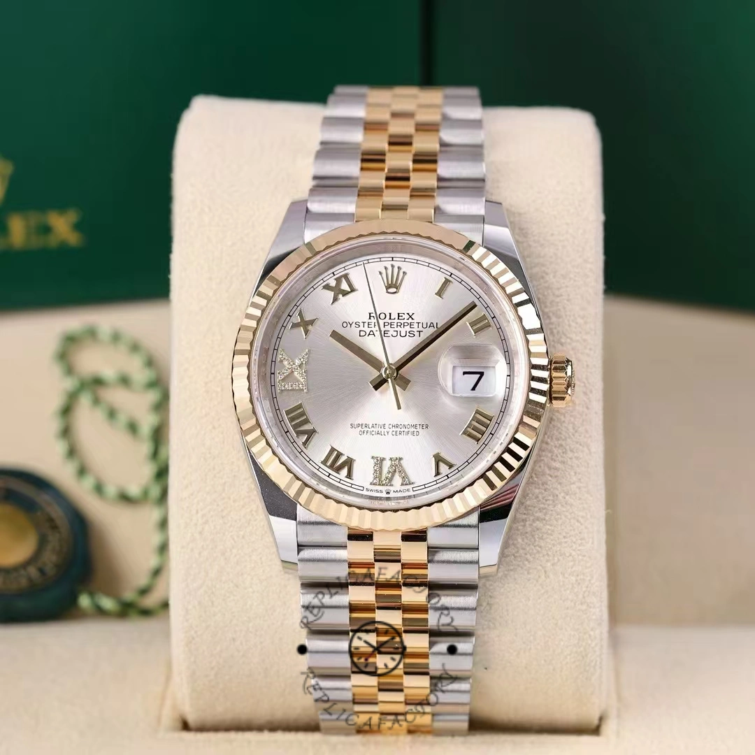 Rolex Datejust 36MM 126233 0031 Silver Roman Numeral Dial Fluted Bezel Unisex Replica Watch - QualitySwissReplica