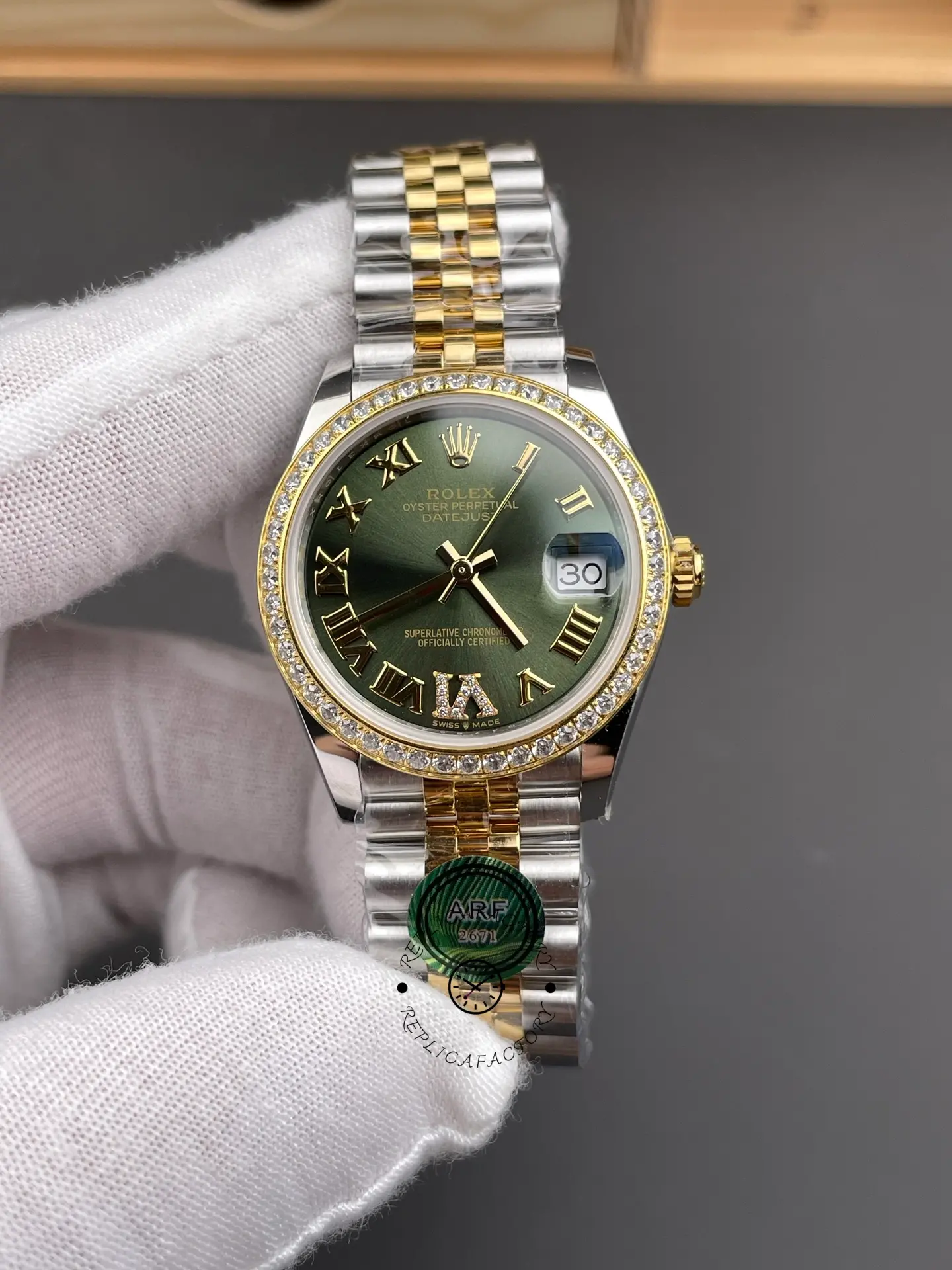 Rolex Datejust 31mm Stainless Steel and Yellow Gold 278383RBR 0016 Green VI Roman Jubilee - QualitySwissReplica
