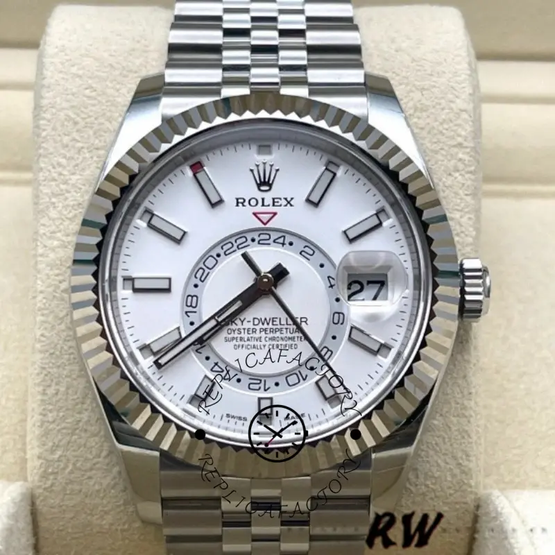 Rolex Sky-Dweller 326934 Fluted Bezel White Dial 42MM Replica Watch - QualitySwissReplica