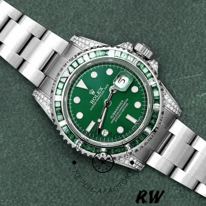 Rolex Submariner Date 116610LN Custom Diamond Stainless Steel Green Dial 40MM Mens Replica Watch - QualitySwissReplica