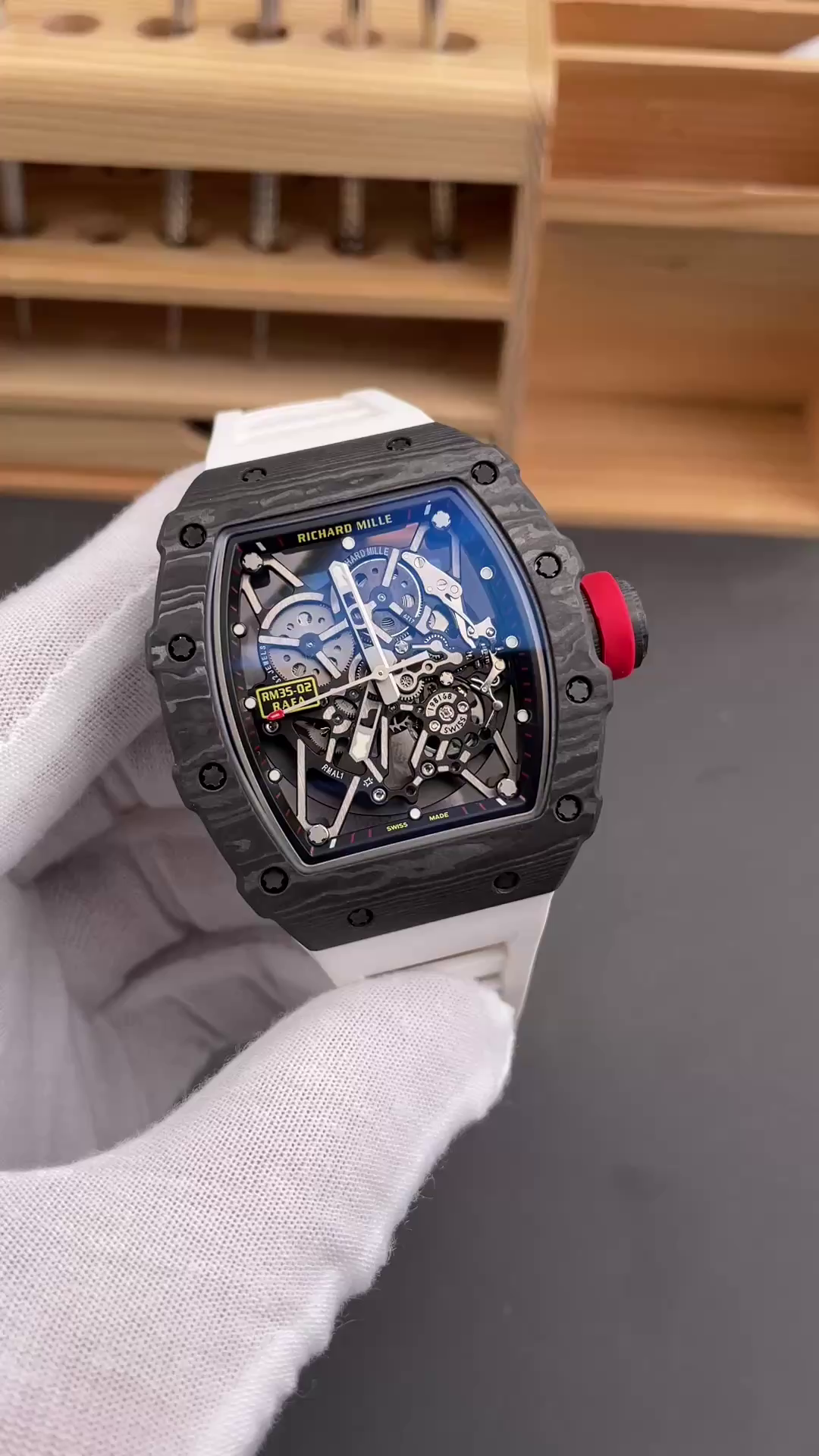 Richard Mille RM 035-02 Rafael Nadal NTPT Carbon on White Rubber Strap - QualitySwissReplica