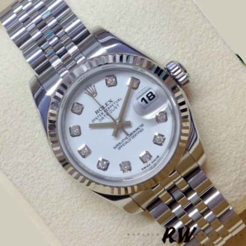Rolex Datejust 179174 White Diamond Dial Fluted Bezel 26MM Lady Replica Watch - QualitySwissReplica