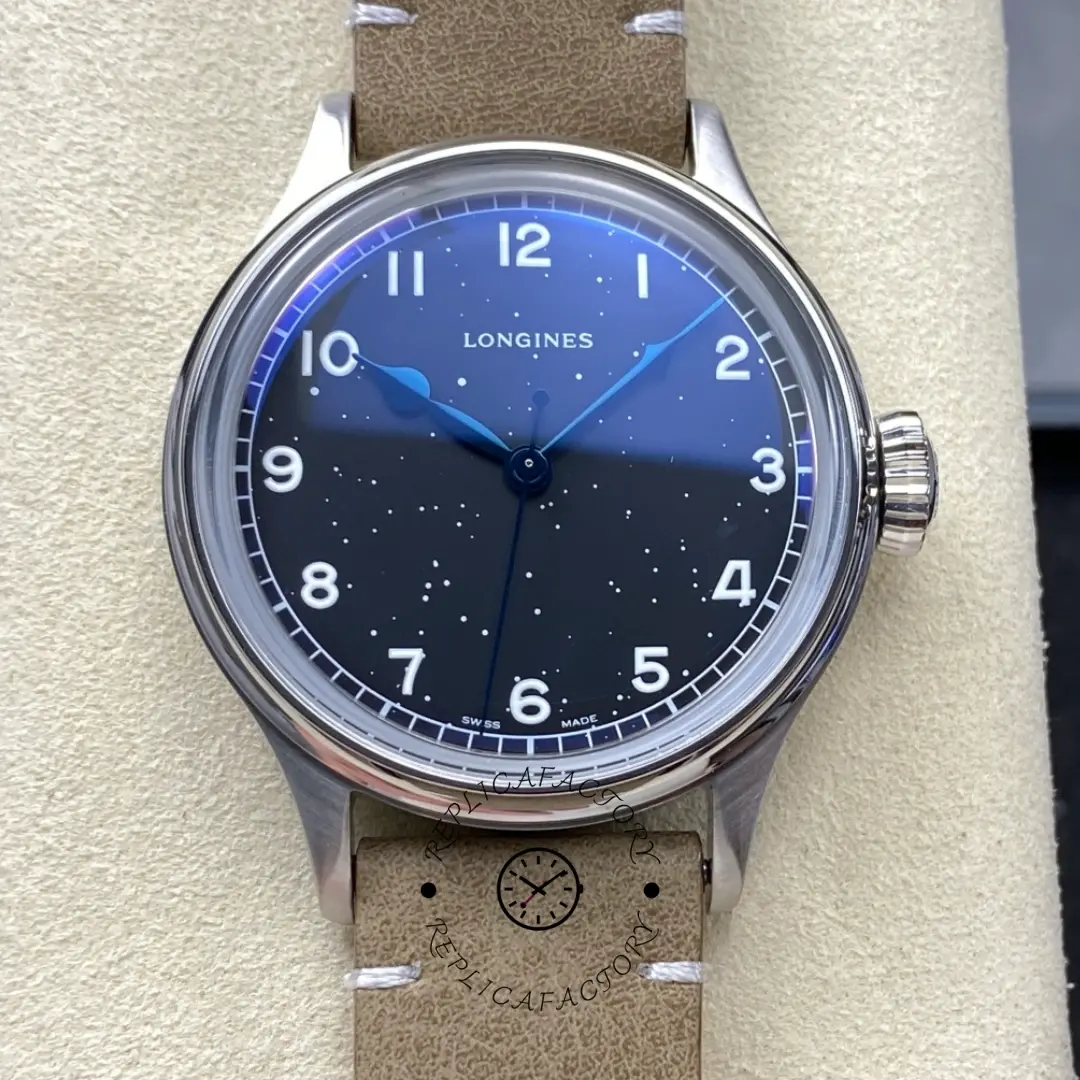 Longines Heritage Military 38.5mm Leather Replica L2.819.4.93.2 Black Dial - QualitySwissReplica