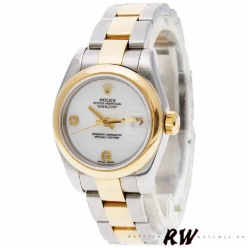 Rolex Datejust 179163 White Dial Diamond Domed Dezel 26MM Lady Replica Watch - QualitySwissReplica