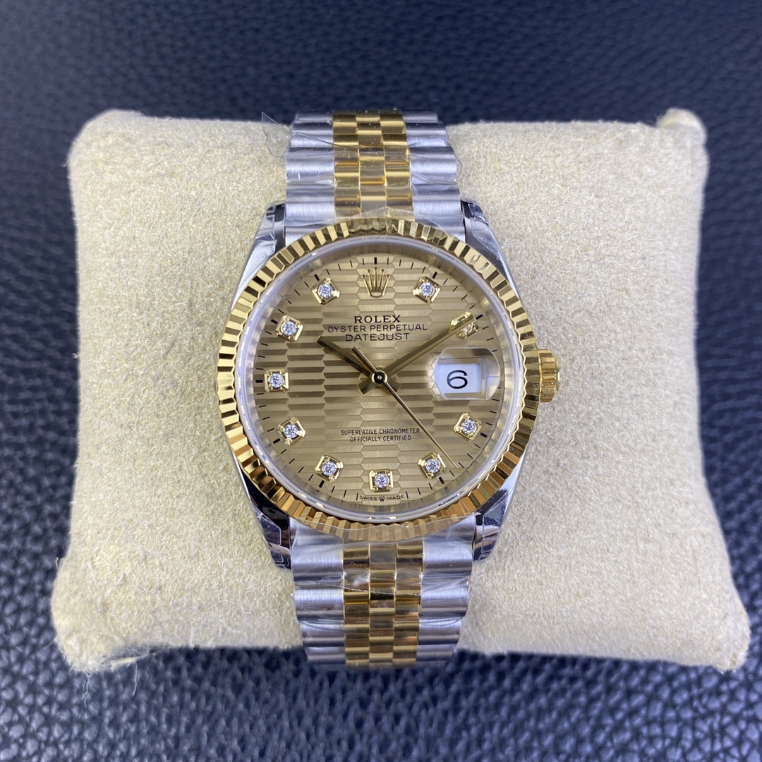 Rolex Datejust 36 126233 0045 Champagne Fluted Motif Diamond Dial - QualitySwissReplica