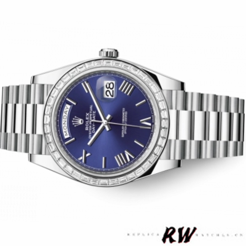 Rolex Day-Date 228396TBR Blue Dial Platinum Diamond Bezel 40mm Mens Replica Watch - QualitySwissReplica