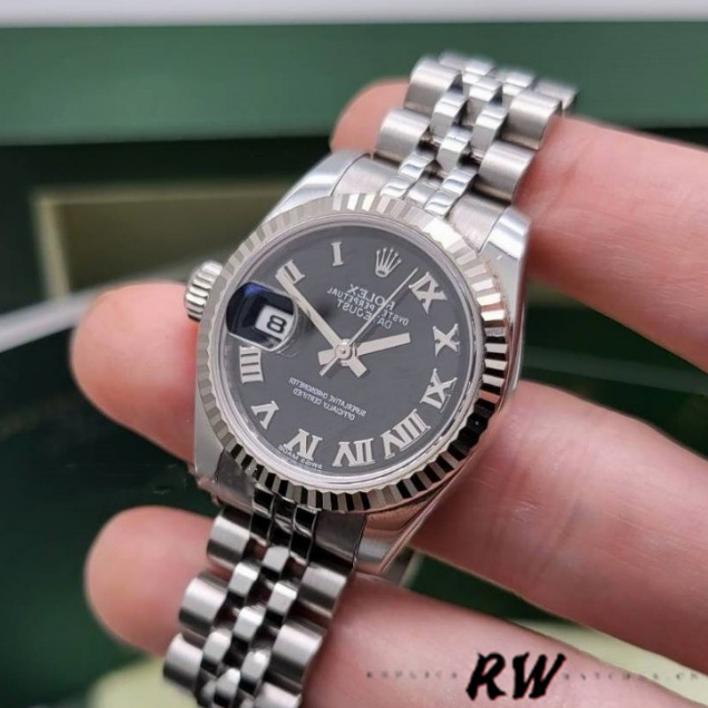 Rolex Datejust 179174 Black Roman Dial Fluted Bezel 26MM Lady Replica Watch - QualitySwissReplica
