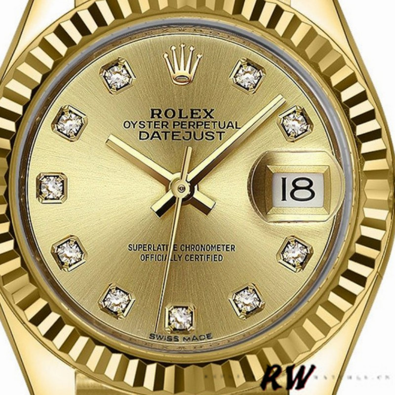 Rolex Datejust 279178 Champagne Diamond Dial Yellow Gold 28mm Lady Replica Watch - QualitySwissReplica