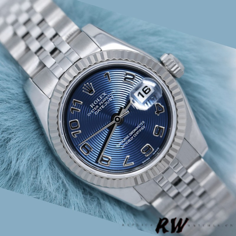 Rolex Datejust 179174 Concentric Circle Blue Dial Fluted Bezel 26MM Lady Replica Watch - QualitySwissReplica