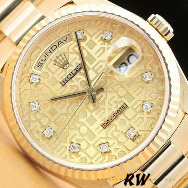 Rolex Day-Date 118238 Yellow Gold Champagne Jubilee Diamond Dial 36mm Unisex Replica Watch - QualitySwissReplica
