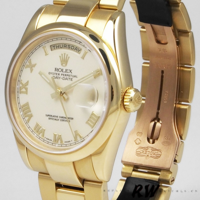Rolex Day-Date 118208 Roman Numeral Pyramid Ivory Dial 36mm Unisex Replica Watch - QualitySwissReplica