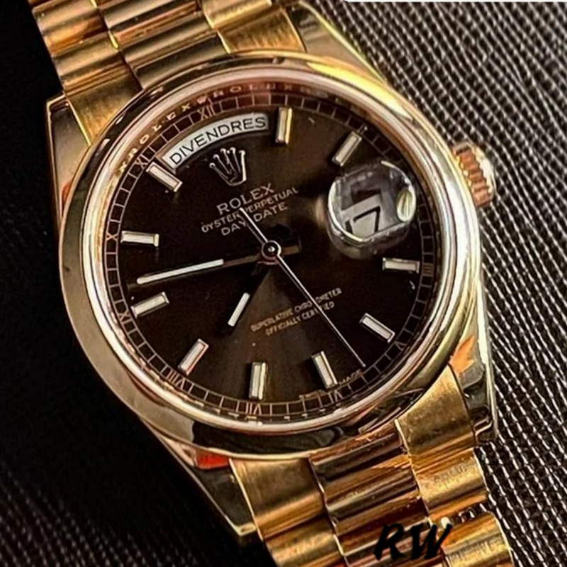 Rolex Day-Date 118205 Rose Gold Chocolate Dial 36mm Unisex Replica Watch - QualitySwissReplica