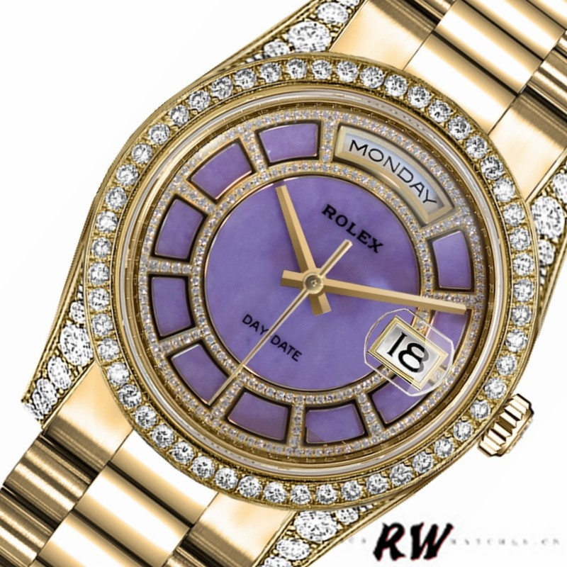 Rolex Day-Date 118388 Yellow Gold Lavender Purple Dial 36MM Unisex Replica Watch - QualitySwissReplica