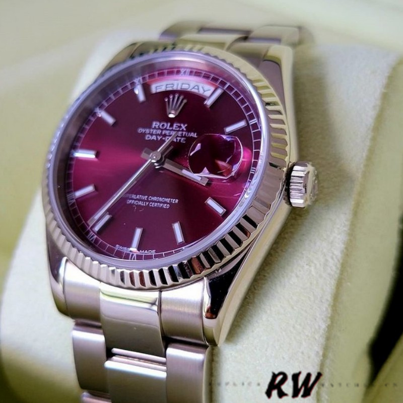 Rolex Day-Date 118239 Cherry Dial white gold 36mm Lady Replica Watch - QualitySwissReplica