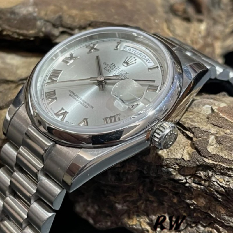 Rolex Day-Date 118206 Rhodium Grey Dial Roman Numerals 36mm Unisex Replica Watch - QualitySwissReplica