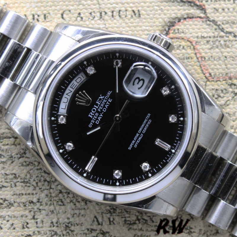 Rolex Day Date 118206 Black Diamond Dial 36mm Unisex Replica Watch - QualitySwissReplica
