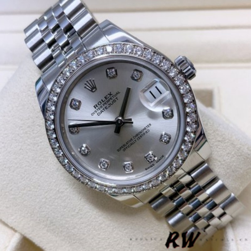 Rolex Datejust 178384 Silver Diamonds Dial Diamond Bezel 31MM Lady Replica Watch - QualitySwissReplica