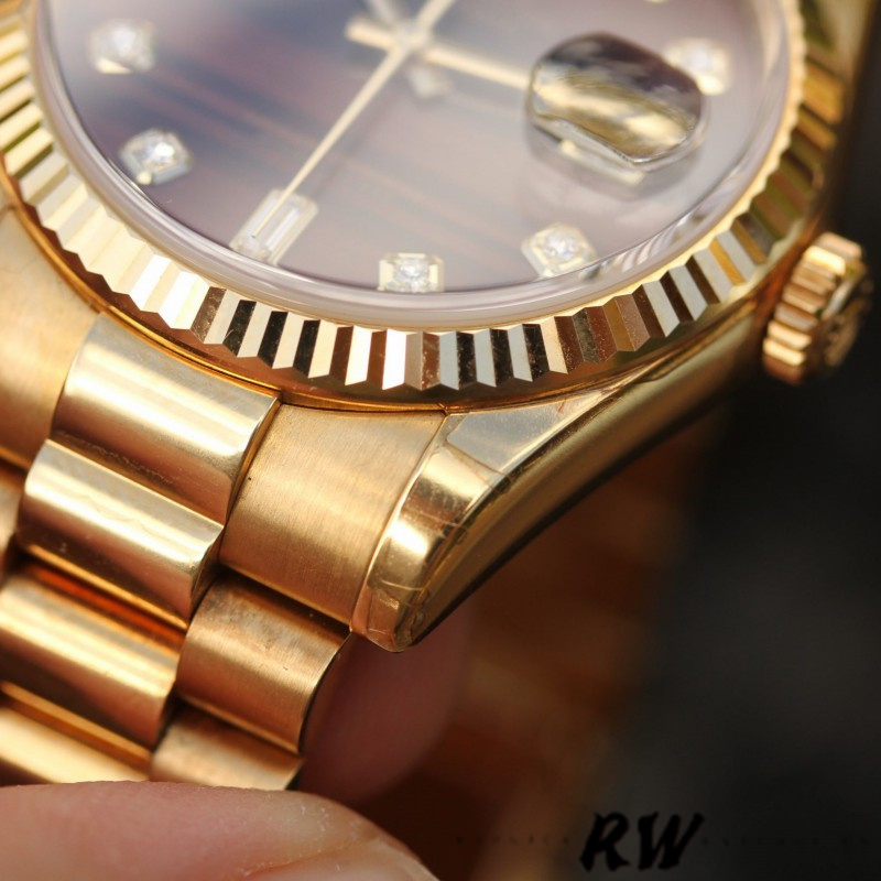 Rolex Day-Date 118238 Yellow Gold Diamond Bulls Eye Dial 36mm Unisex Replica Watch - QualitySwissReplica