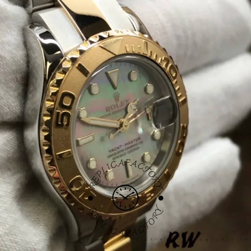 Rolex Yacht-Master 169623 Steel Yellow Gold Black MOP Dial 29MM Lady Replica Watch - QualitySwissReplica