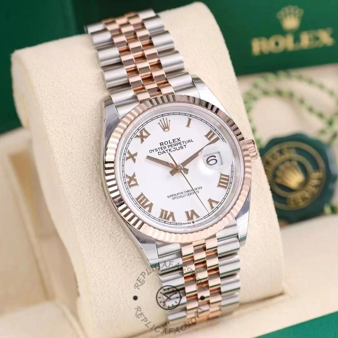 Rolex Datejust m126231 0015 36mm White Roman Steel & Rose Gold Women's Watch - QualitySwissReplica