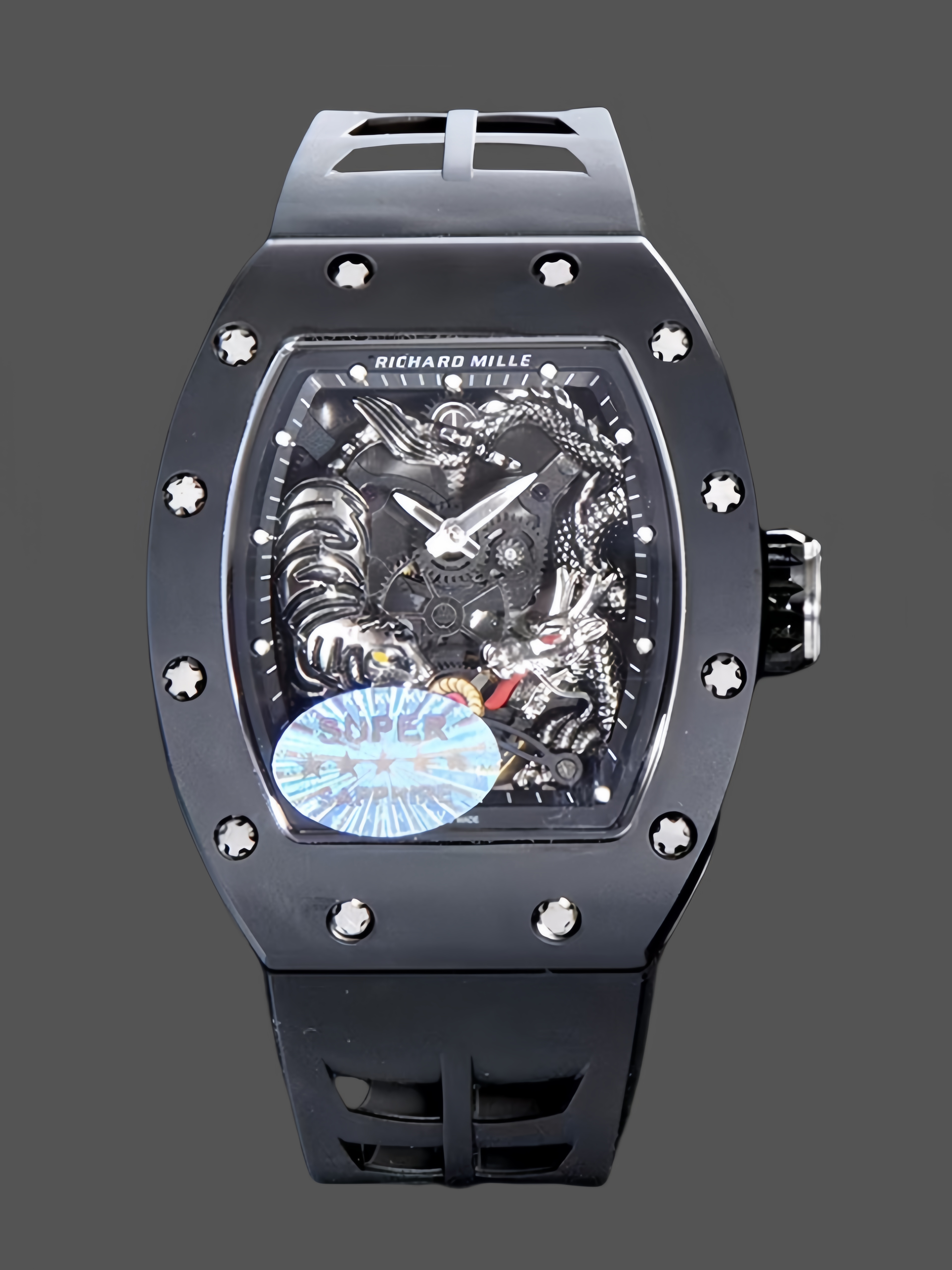 Richard Miller RM 057 NTPT Carbon Fiber Black Rubber Strap - QualitySwissReplica