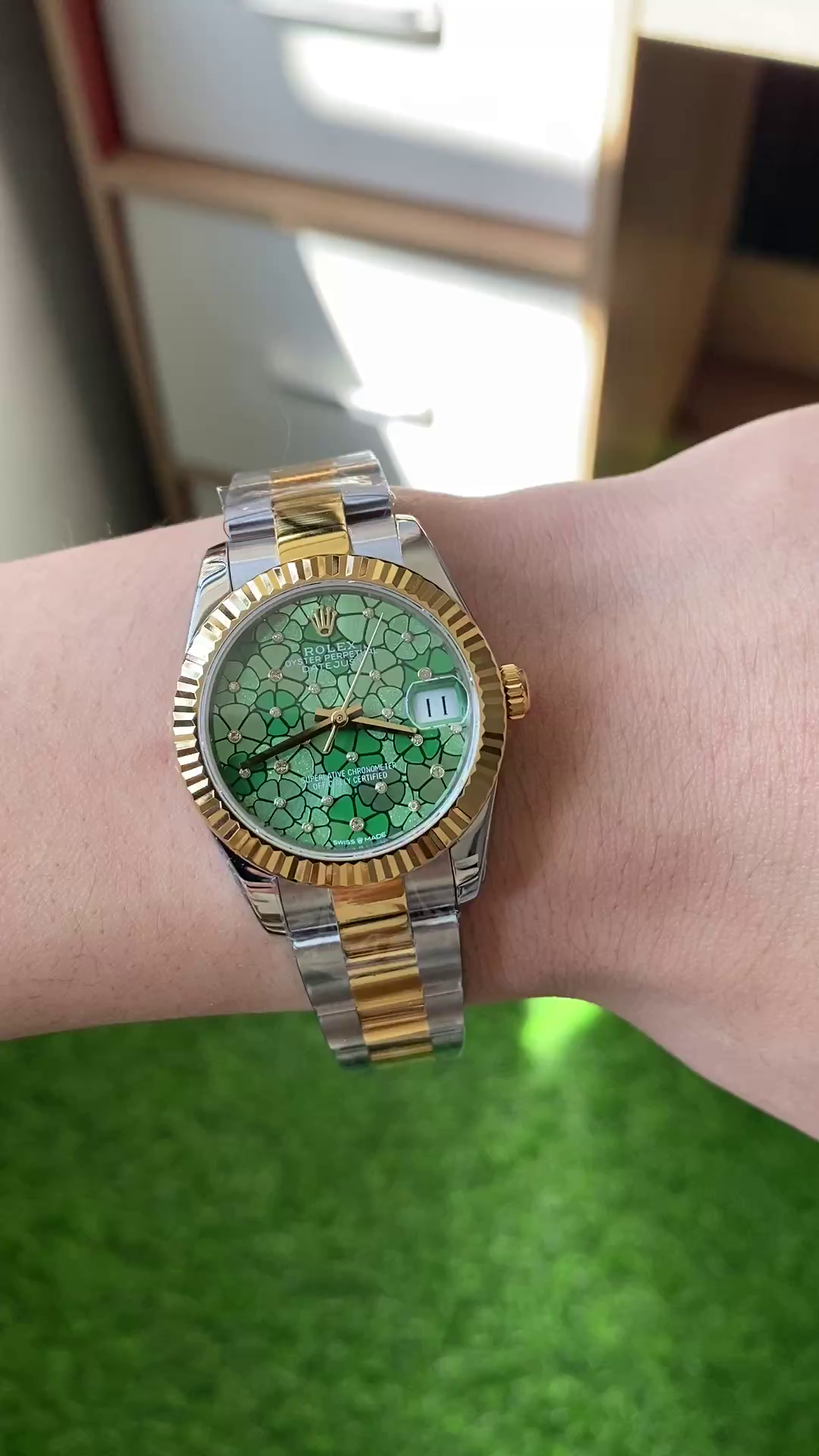 Rolex Datejust 31 Yellow Gold Olive Green Floral Motif Diamond Dial m278273 0031 - QualitySwissReplica