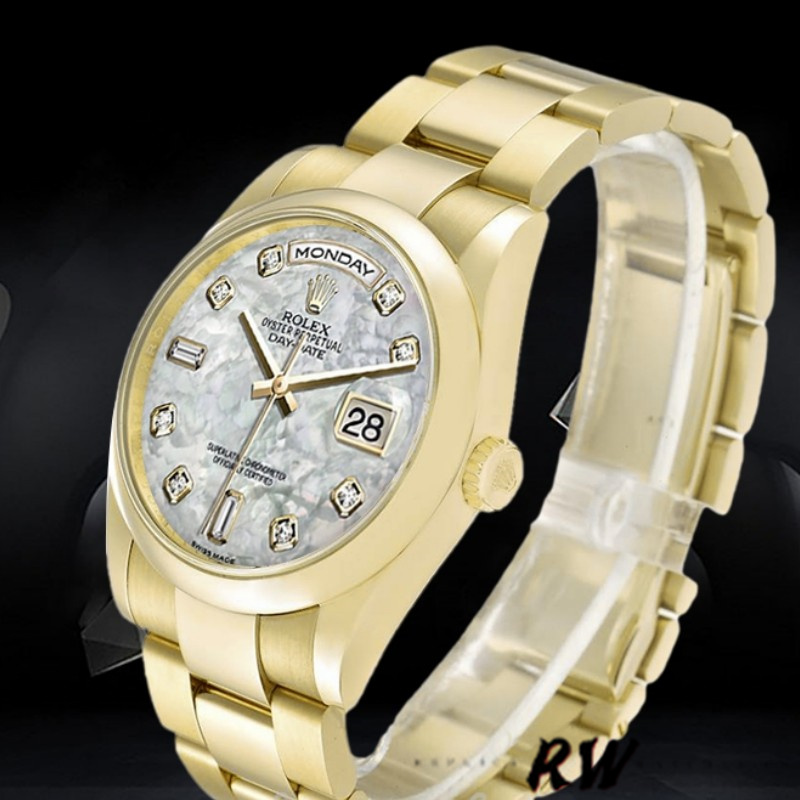 Rolex Day-Date 118208 Mother of Pearl Diamond Dial 36mm Unisex Replica Watch - QualitySwissReplica